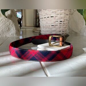 Red and Blue Plaid Belt with Gold Buckle- J. McLaughlin